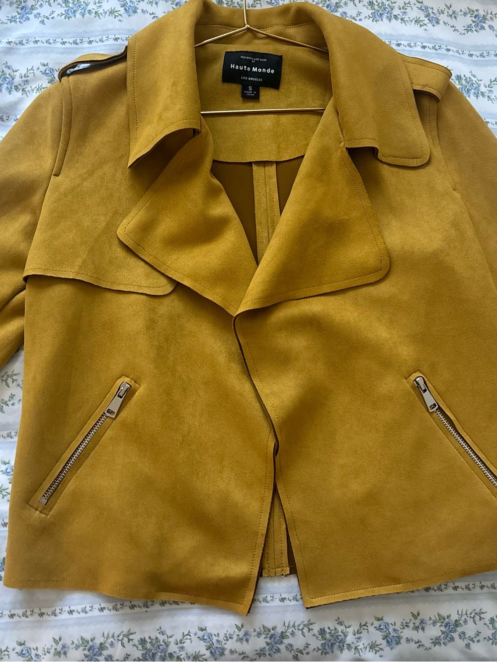 Haute Monde Mustard Trench-Style Suede Jacket